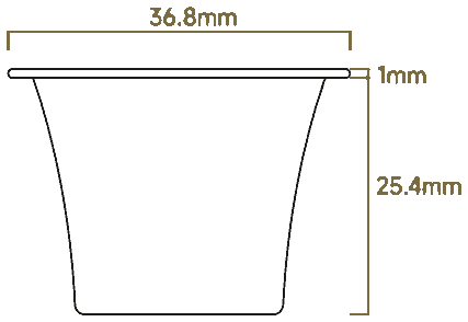胶囊尺寸线稿：盖 36.8mm，盖檐 1mm，高 25.4mm